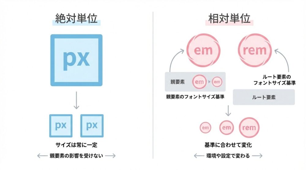 絶対単位vs相対単位の比較図