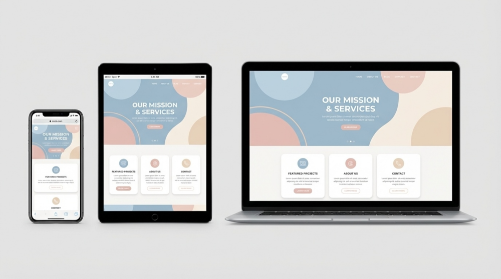 完成したレスポンシブWebサイトのマルチデバイスモックアップ